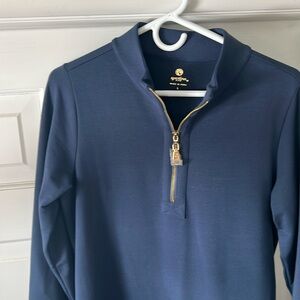 Spartina Navy blue long sleeve gold zip dress